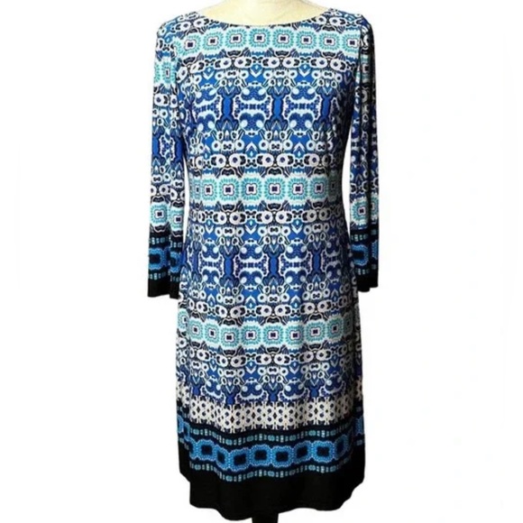 Vince Camuto Blue Medallion Patterned Shift Dress SZ 4 NWOT - Picture 1 of 13